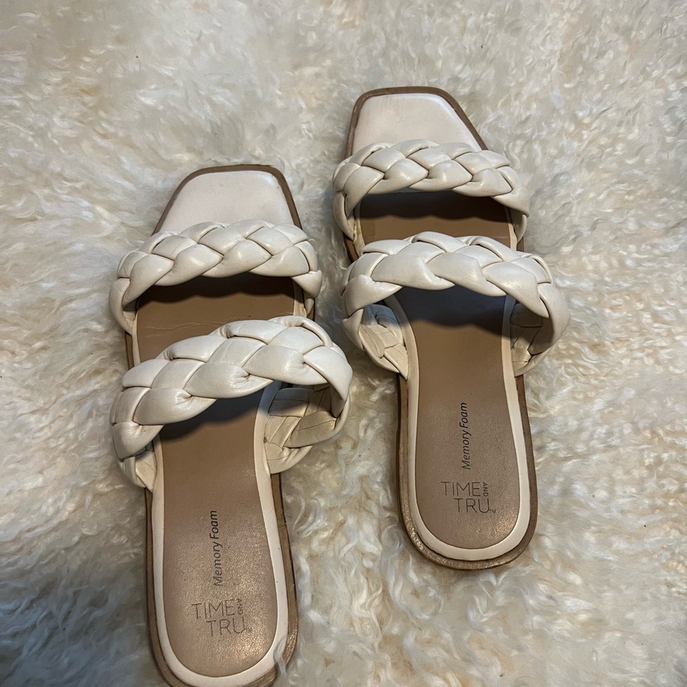 Time and Tru Women's White Braided Sandals